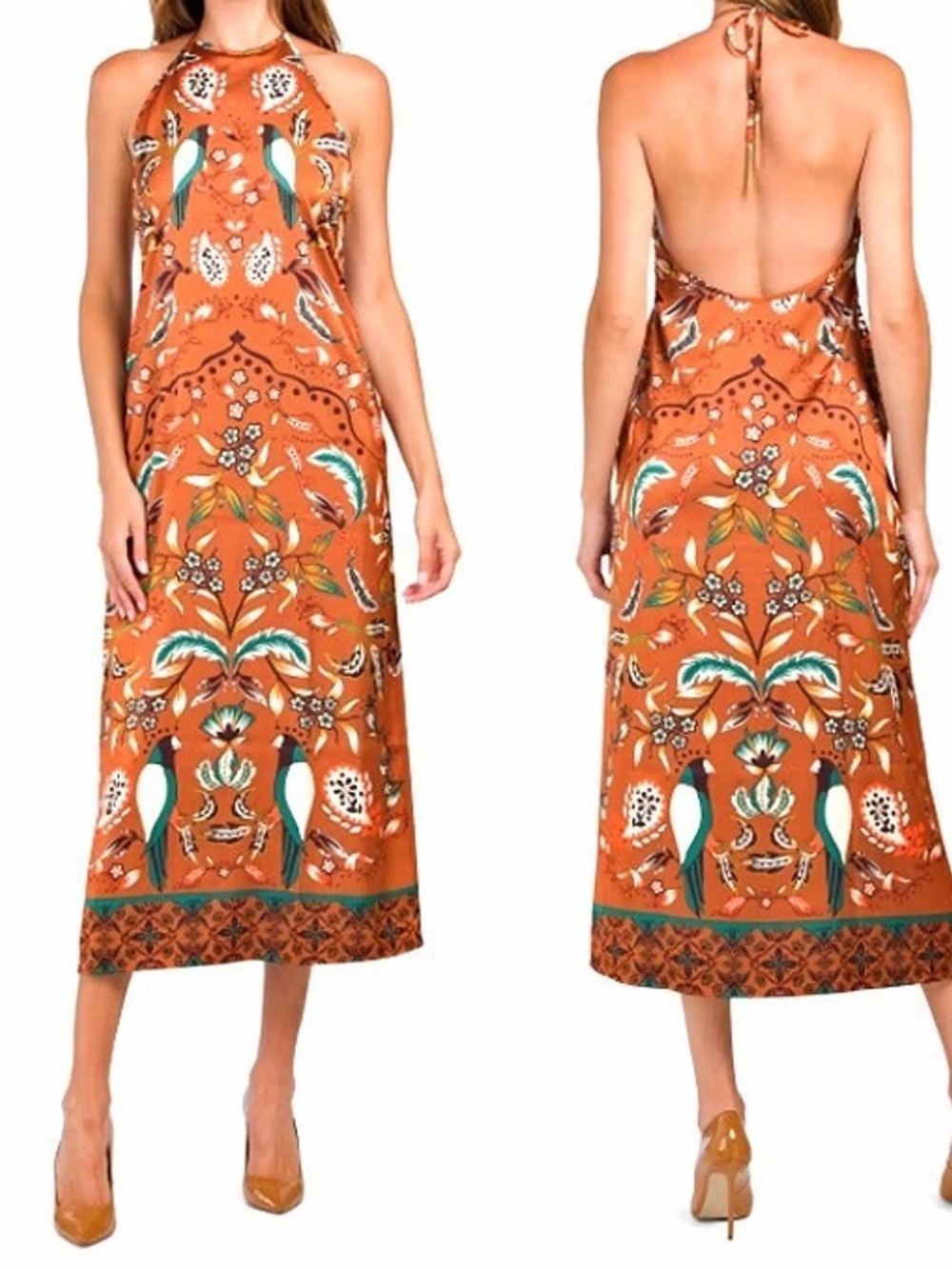 House of Harlow 1960 Rust Floral Halter Maxi Dress sz M